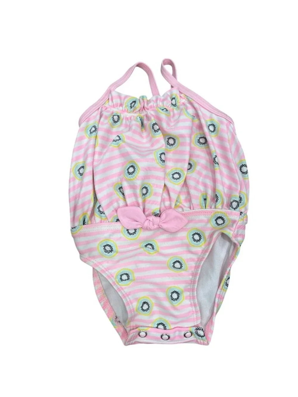 Baby Girl 3-6 Months Pink Kiwi Print Striped One-Piece Swimsuit Nostalgia NEW